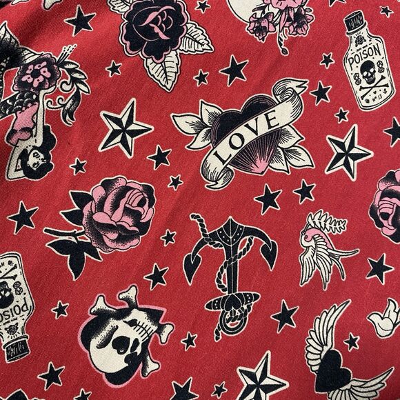 Torrid Women's L Fit & Flare Dress Red Black Novelty Print Pockets Stretch Punk - Picture 5 of 10